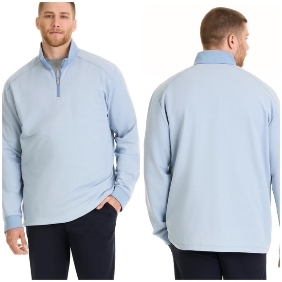 Van Heusen Essential Stain Shield Pique Quarter Zip Pullover in Ashley Blue 3XLT - Picture 1 of 11
